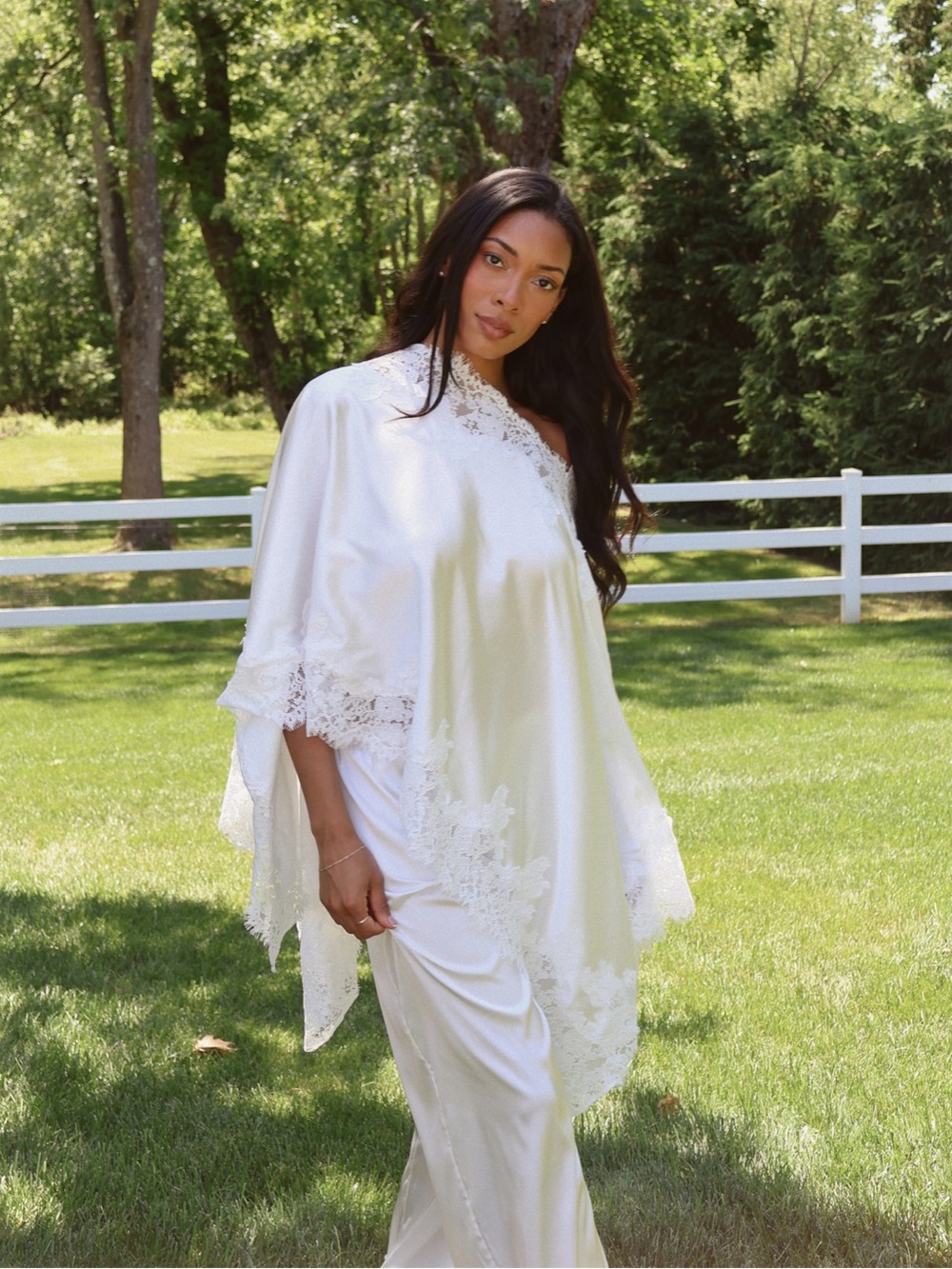 White Lace-Trim Sleep Pants with Elastic Waist